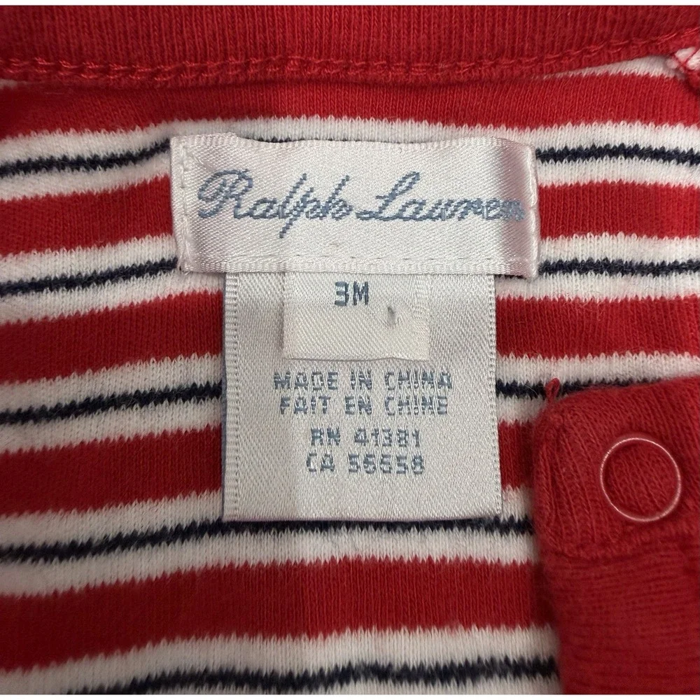 Ralph Lauren Baby One Piece Long Sleeve Red  Embroider Logo 3 Month